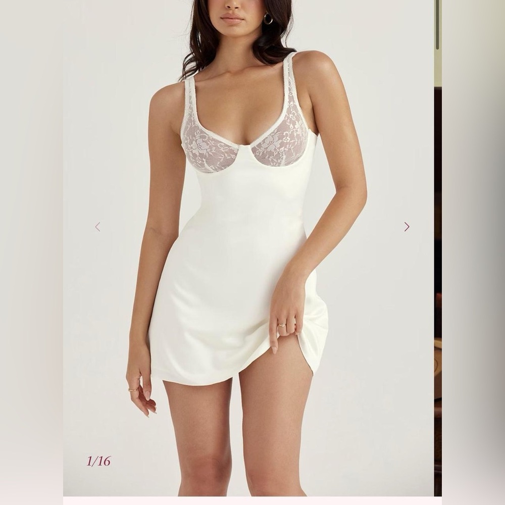 house of cb ivory cassandra satin and lace mini dress XS NWT